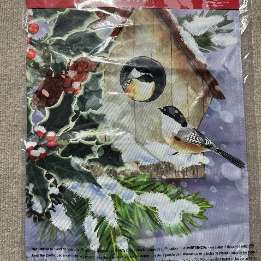 12.5 x 18 Birdhouse Cardinals Garden Satin Flag Double Sided
